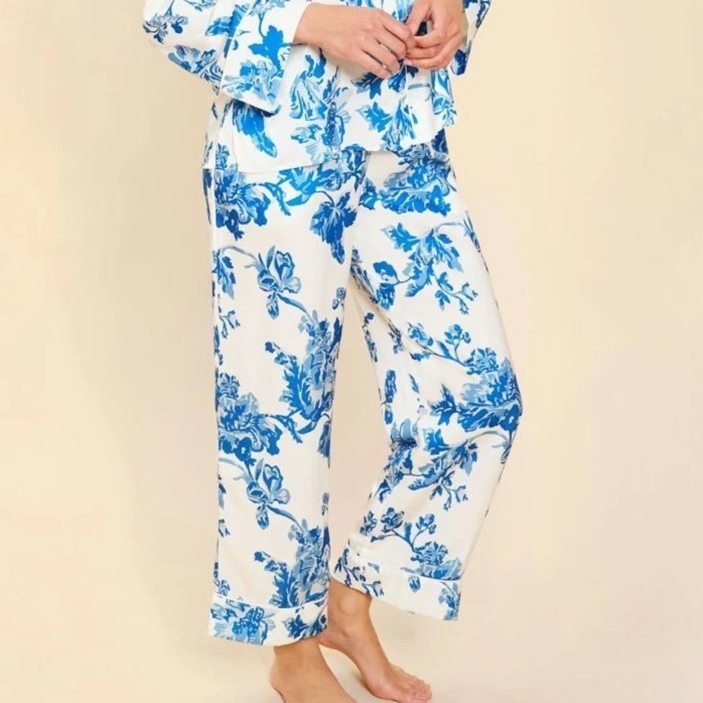 Mestiza New York Blue Floral Silk Gigi Pajama Pants - Size L